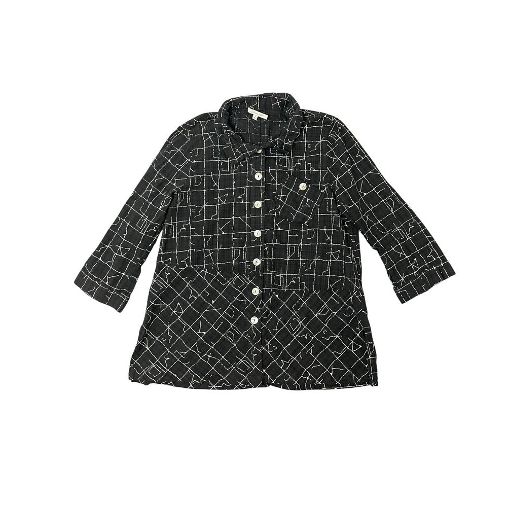 John Mark Black &‎ White Button Up Shirt Size Small Monochrome Lagenlook Pockets